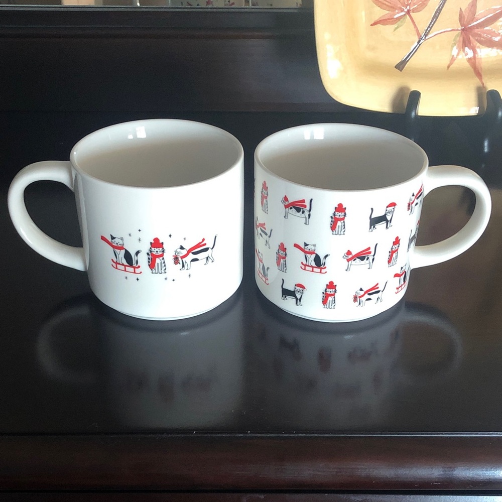 Festive Winter Cat Print Mug Set